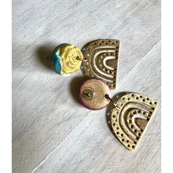 Statement Earrings Handmade Polymer Clay Earrings Handcrafted Artwork Floral - Picture 5 of 7